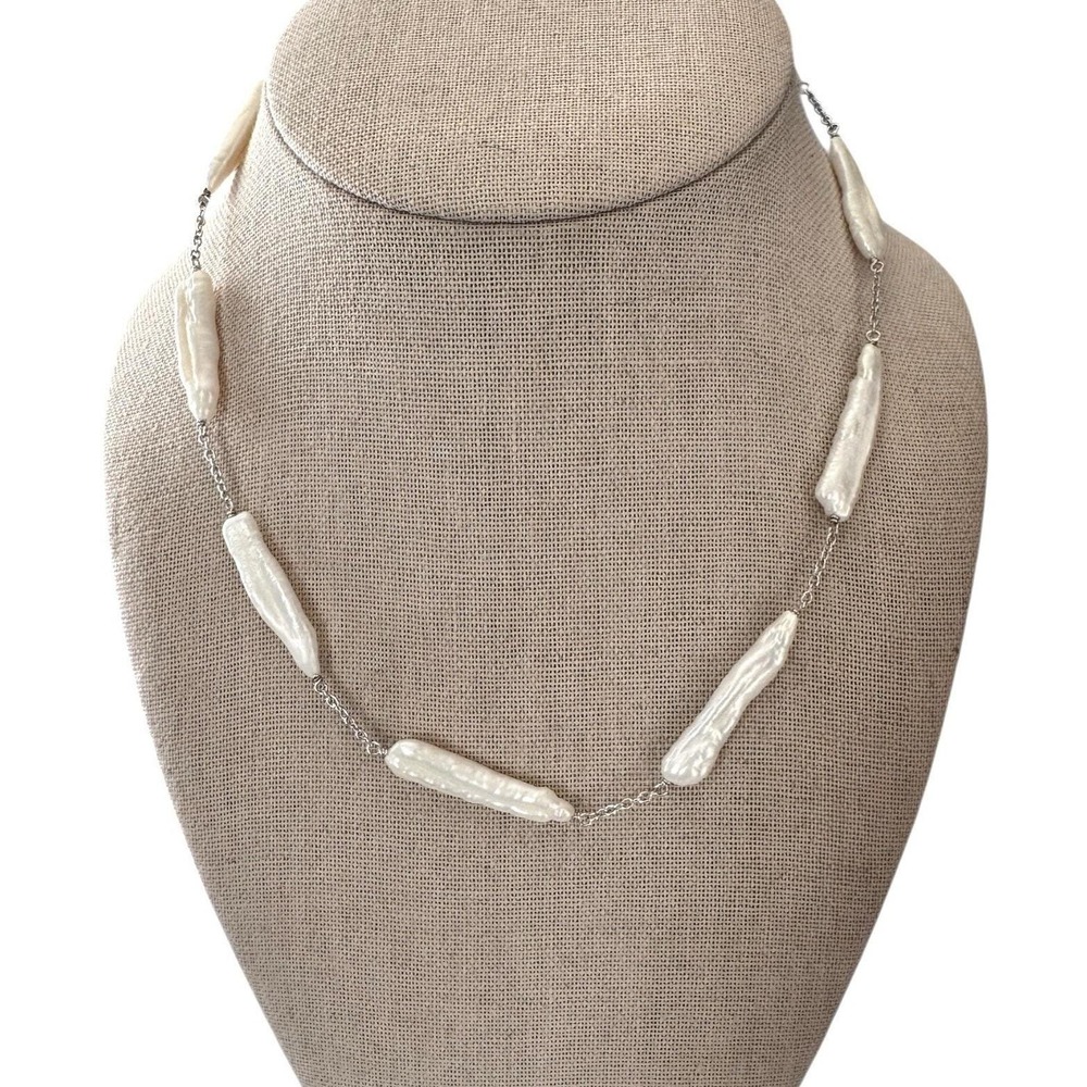 Honora Baroque Stick Pearl Necklace 925 Sterling Station White 17"